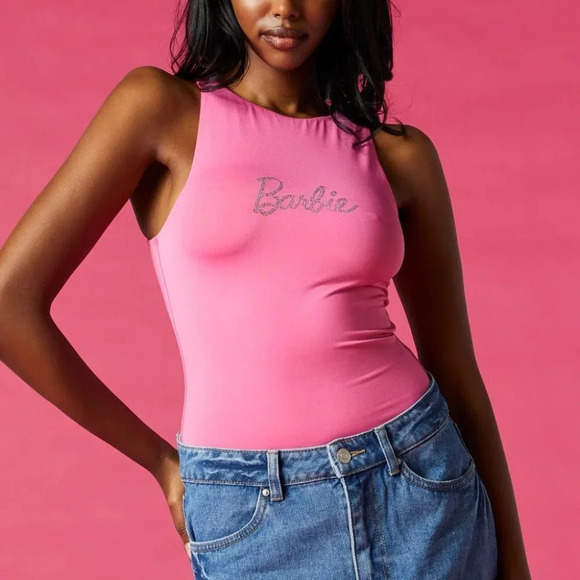 Barbie Tops - Barbie Rhinestone High Neck Bodysuit Pink Size Small